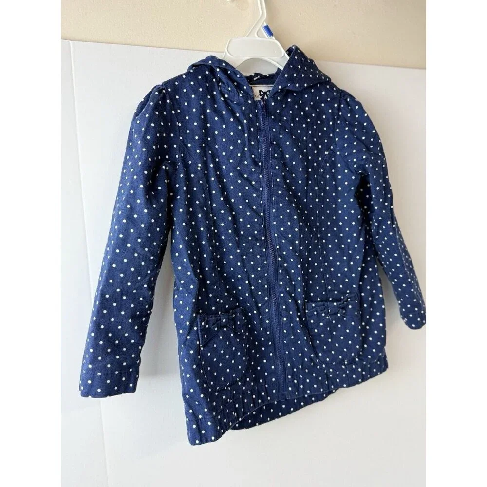 Gymboree Toddler Girls 4T Navy Blue White Polka Dot Coat Jacket Zip Pockets Bows